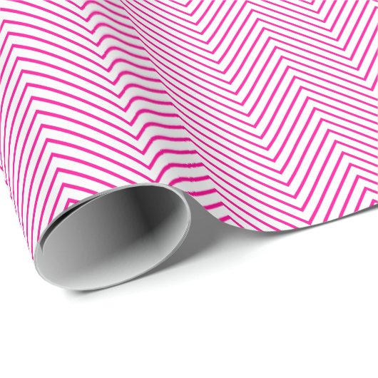 Chevron Line Wrapping Paper - Hot Pink op wit Cadeaupapier (Rol Hoek)