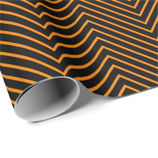 Chevron Line Wrapping Paper - Oranje op zwart |XL| Cadeaupapier (Rol Hoek)