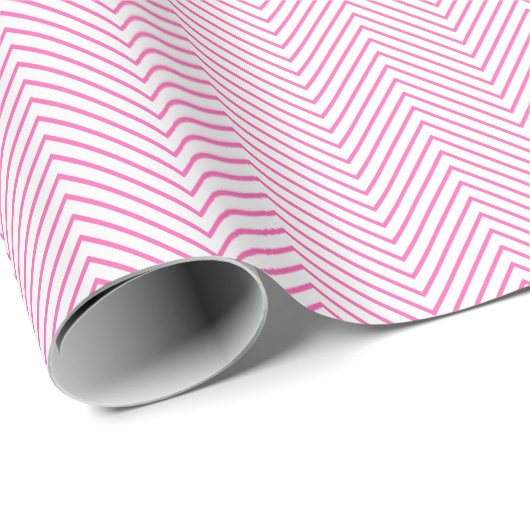 Chevron Line Wrapping Paper - Roze op wit Cadeaupapier (Rol Hoek)
