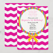 Chevron Lollipop Snoep Uitnodiging voor verjaardag (Voorkant / Achterkant)