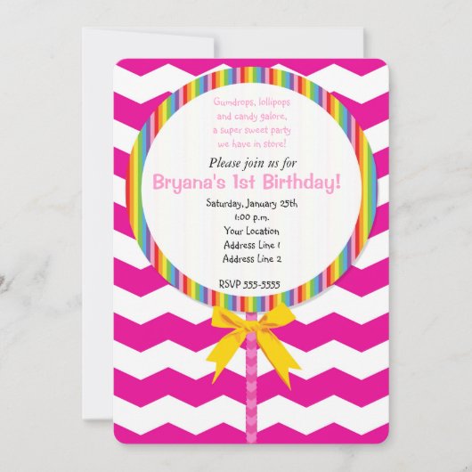 Chevron Lollypop Suikerfeest Uitnodiging (Voorkant)