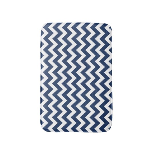 Chevron Marine Blauw Wit Modern Patroon Badmat (Voorkant Verticaal)