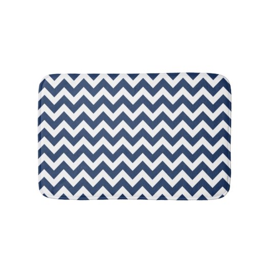 Chevron Marine Blauw Wit Modern Patroon Badmat (Voorkant)