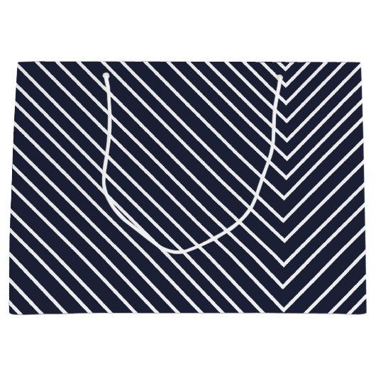 Chevron marine en wit groot cadeauzakje (Voorkant)
