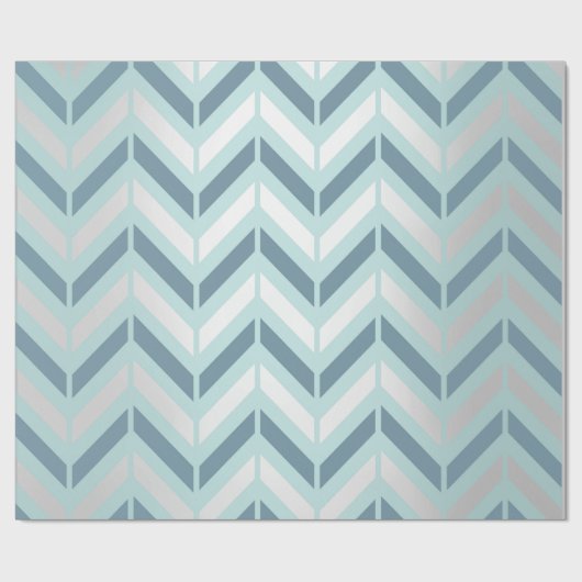 Chevron Metallic Graphite Silver Tiffany Navy Blue Cadeaupapier (Vlak)