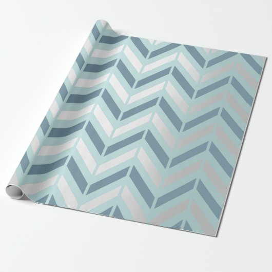Chevron Metallic Graphite Silver Tiffany Navy Blue Cadeaupapier (Uitgerold)