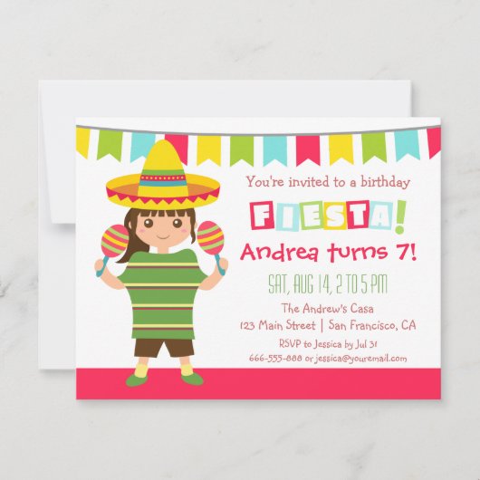 Chevron Mexican Fiesta Kids Birthday Party Kaart (Voorkant)