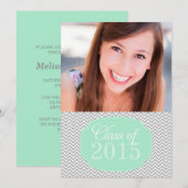 Chevron Mint Gray Foto Afstuderen Aankondiging (Voorkant / Achterkant)