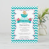 Chevron Monkey In Carriage Boys Baby shower Kaart (Staand voorkant)