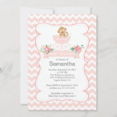 Chevron Monkey In Carriage Girls Baby shower Kaart (Voorkant)