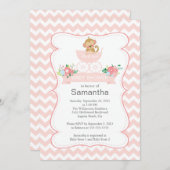 Chevron Monkey In Carriage Girls Baby shower Kaart (Voorkant / Achterkant)