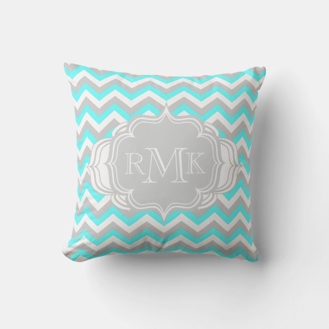 Chevron Monogram,  Aqua en White Girl's Room Kussen (Voorkant)