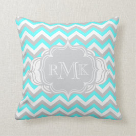 Chevron Monogram,  Aqua en White Girl's Room Kussen