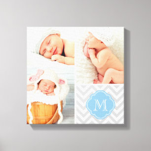 Chevron Monogram Baby Foto Collage Nursery Art Canvas Afdruk