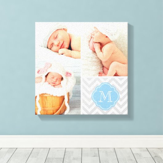 Chevron Monogram Baby Foto Collage Nursery Art Canvas Afdruk (Insitu (Houten vloer))