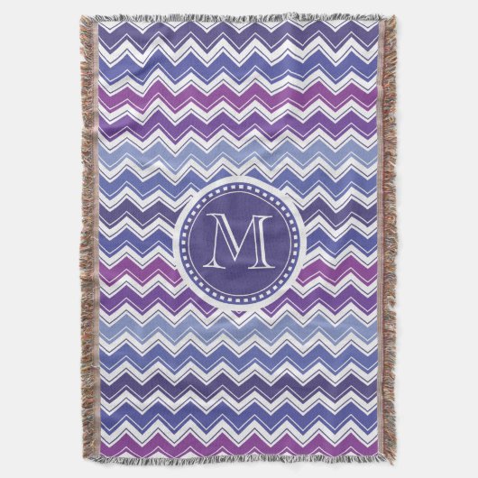 Chevron Monogram Blue en Paarse Zigzag Deken (Voorkant Verticaal)