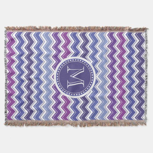 Chevron Monogram Blue en Paarse Zigzag Deken (Voorkant)