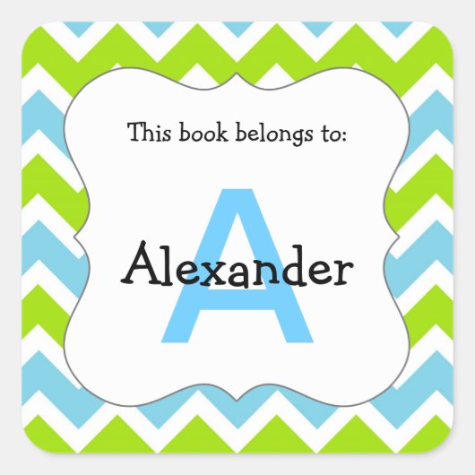 Chevron Monogram Boekplaat Sticker blauw groen (Voorkant)