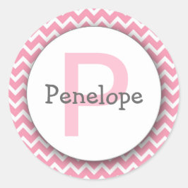 Chevron Monogram Boekplaat Sticker roze wit