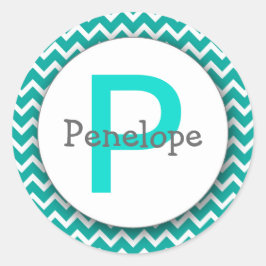 Chevron Monogram Boekplaat Sticker turquoise blauw