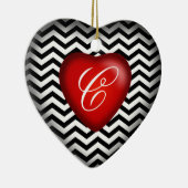 Chevron monogram hart | Zwart Wit Rood Keramisch Ornament (Rechts)