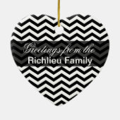 Chevron monogram hart | Zwart Wit Rood Keramisch Ornament (Achterkant)