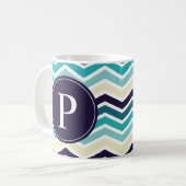Chevron Monogram Navy Blue Cream Koffiemok (Voorkant links)