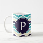 Chevron Monogram Navy Blue Cream Koffiemok (Links)