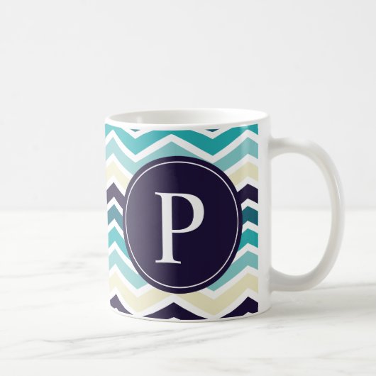 Chevron Monogram Navy Blue Cream Koffiemok (Rechts)