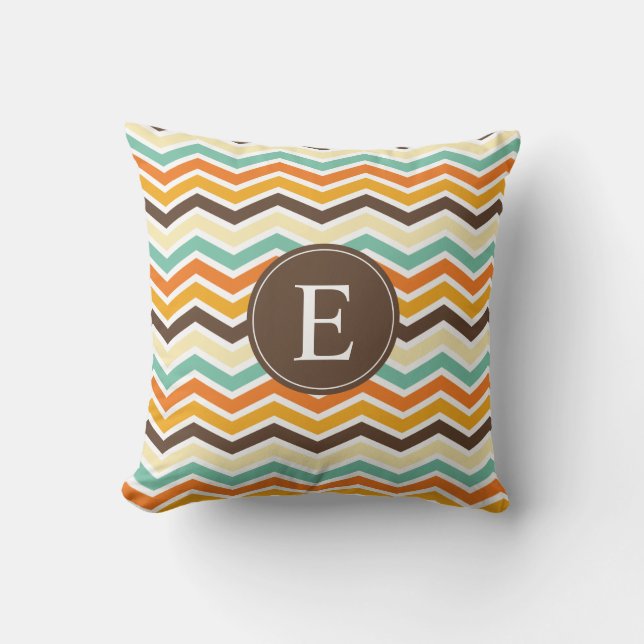 Chevron Monogram Oranje Turquoise Kussen (Voorkant)