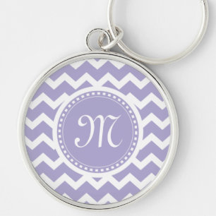 Chevron Monogram Retro Paars en White Sleutelhanger