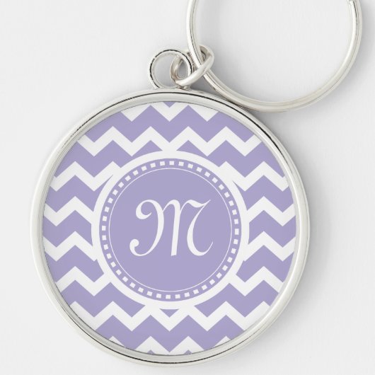 Chevron Monogram Retro Paars en White Sleutelhanger (Voorkant)