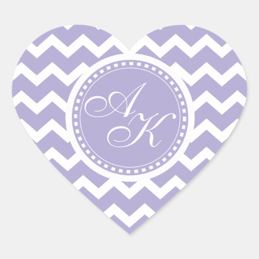 Chevron Monogram Retro Paarse en Wit Hart Sticker (Voorkant)