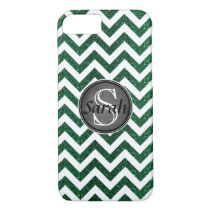 Chevron Name - Kelly Green Glitter iPhone 8/7 Hoesje