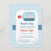 Chevron nautisch schip in het Baby shower Kaart (Voorkant / Achterkant)