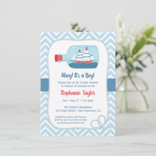 Chevron nautisch schip in het Baby shower Kaart (Staand voorkant)