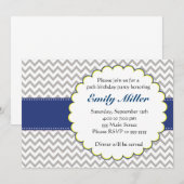 Chevron Navy Blue Birthday Invitation Kaart (Voorkant / Achterkant)