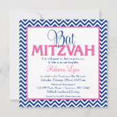 Chevron Navy Blue Pink Bat Mitzvah Uitnodiging (Voorkant)
