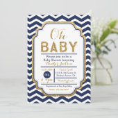 Chevron Navy en Gold Baby shower Invitation Kaart (Staand voorkant)