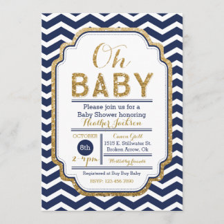 Chevron Navy en Gold Baby shower Invitation Kaart