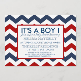 Chevron Navy & Red Nautical Baby shower Invitation Kaart