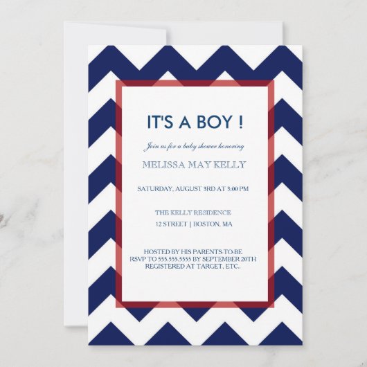 Chevron Navy & Red Nautical Baby shower Invitation Kaart (Voorkant)