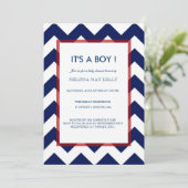 Chevron Navy & Red Nautical Baby shower Invitation Kaart (Staand voorkant)