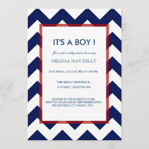 Chevron Navy & Red Nautical Baby shower Invitation Kaart