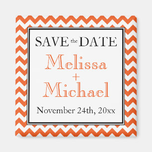 Chevron Oranje & White Save the Date magnet