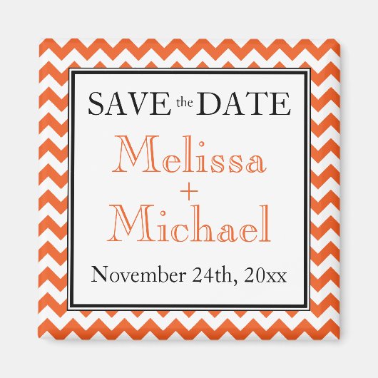 Chevron Oranje & White Save the Date magnet (Voorkant)