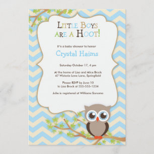 Chevron Owl Thleing Baby Shower Invitations - Boy Kaart