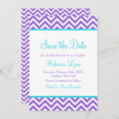 Chevron Paars Blauwgroen Blauw Bat Mitzvah Save th Save The Date (Voorkant / Achterkant)