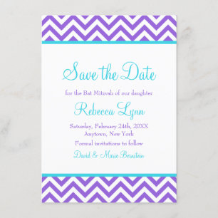 Chevron Paars Blauwgroen Blauw Bat Mitzvah Save th The Date