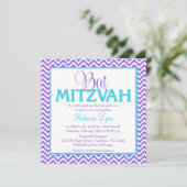 Chevron Paars Blauwgroen Blue Bat Mitzvah Invitati Kaart (Staand voorkant)